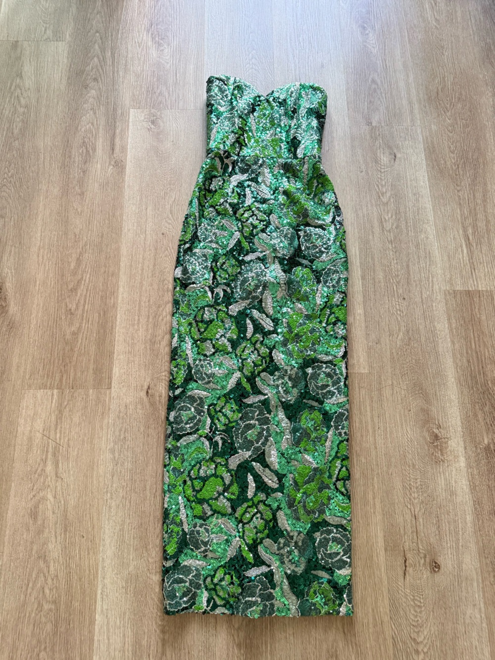 helsi monique green sequin strapless floral maxi gown party dress size XS NEW